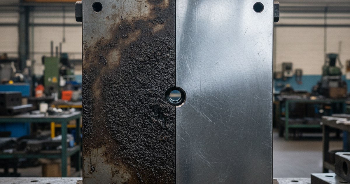 Comparaison avant-après nettoyage cryogénique sur moule industriel